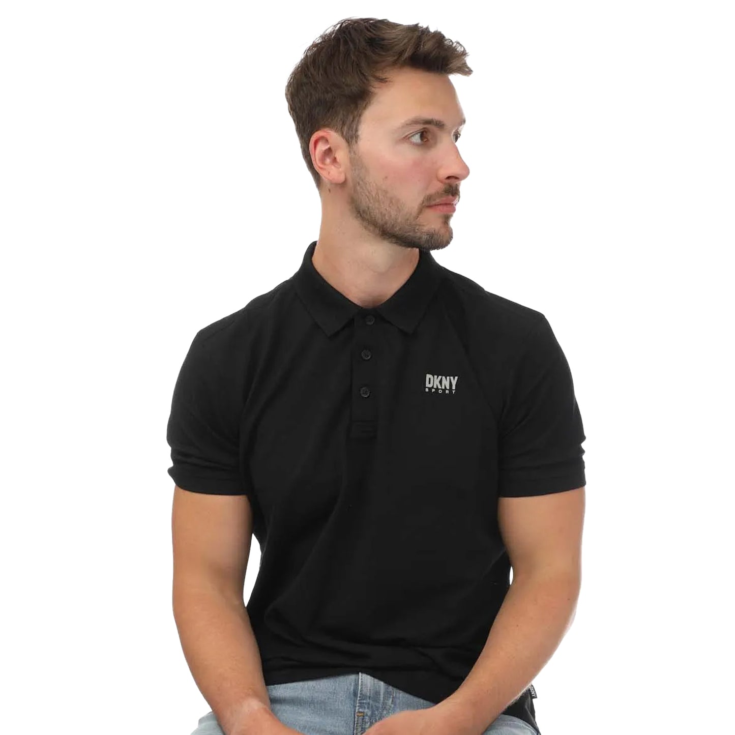 Black - Side - DKNY Unisex Adult Tonal Logo Polo Shirt