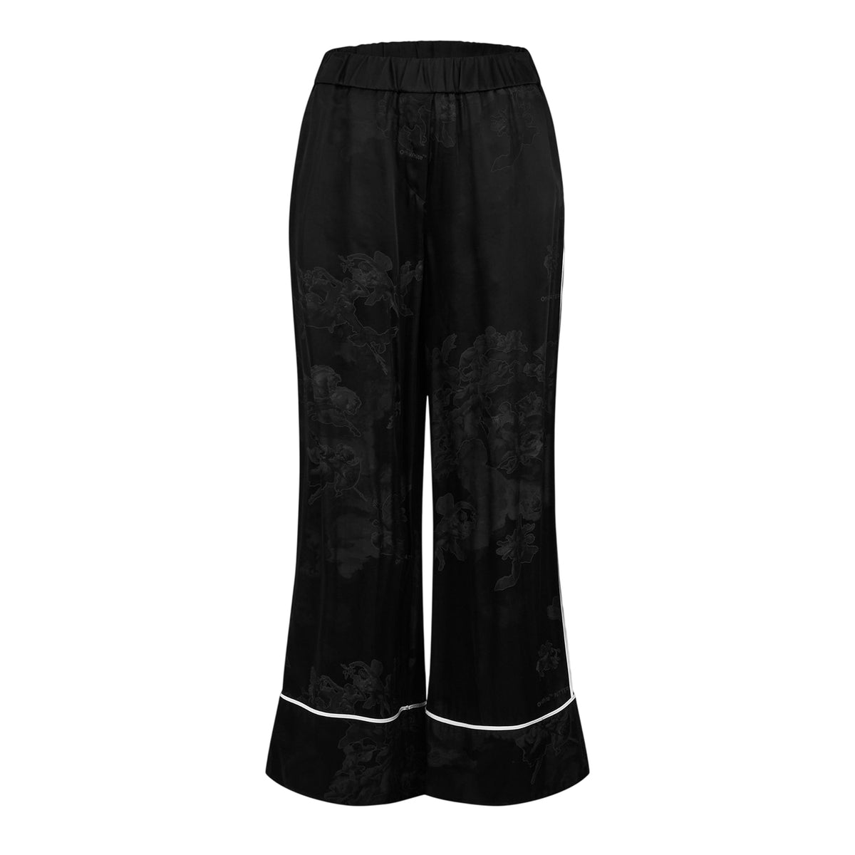 Black - Front - Off White Womens-Ladies Floral Pattern Wide Leg Pyjama Bottoms
