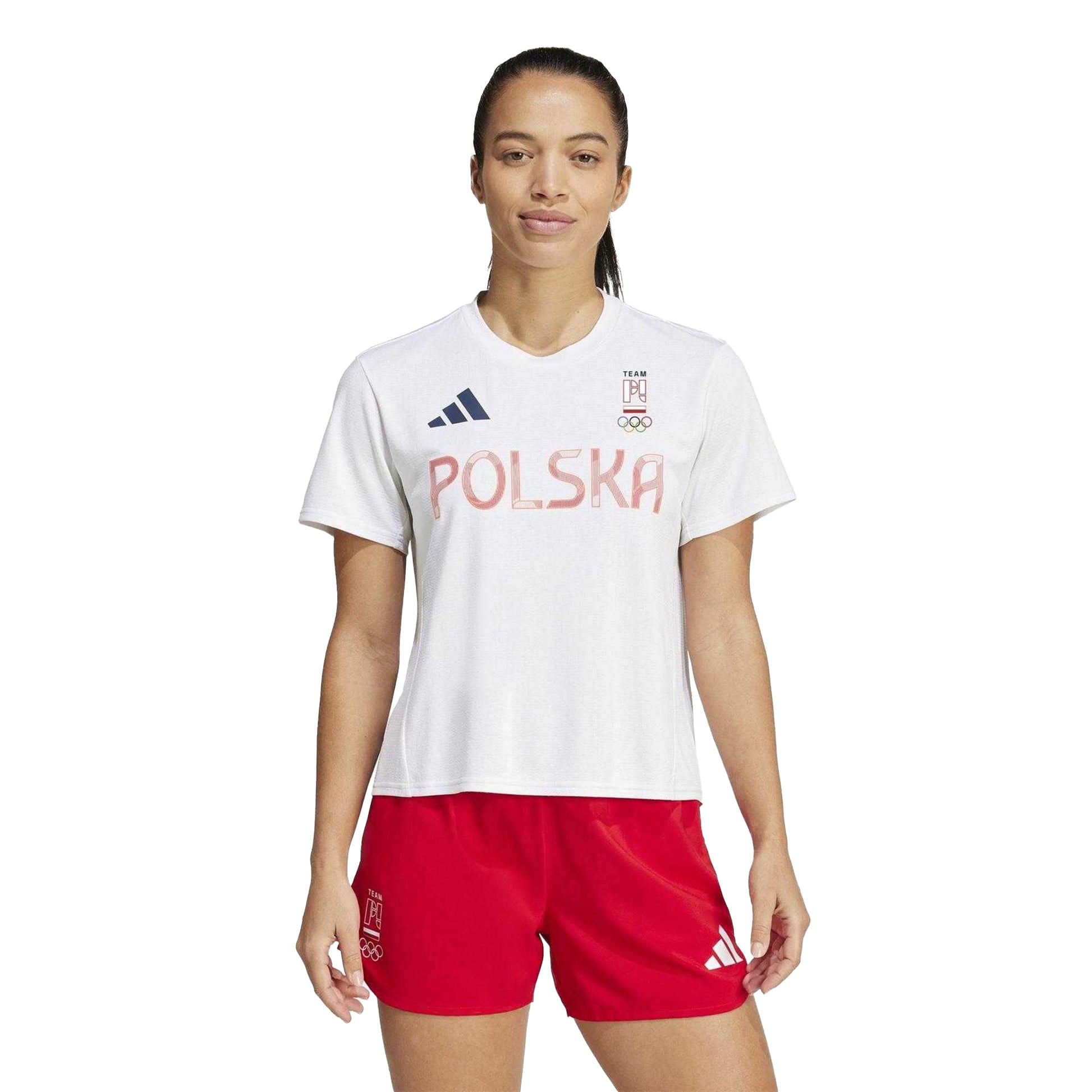White - Side - Adidas Womens-Ladies Olympic Poland T-Shirt