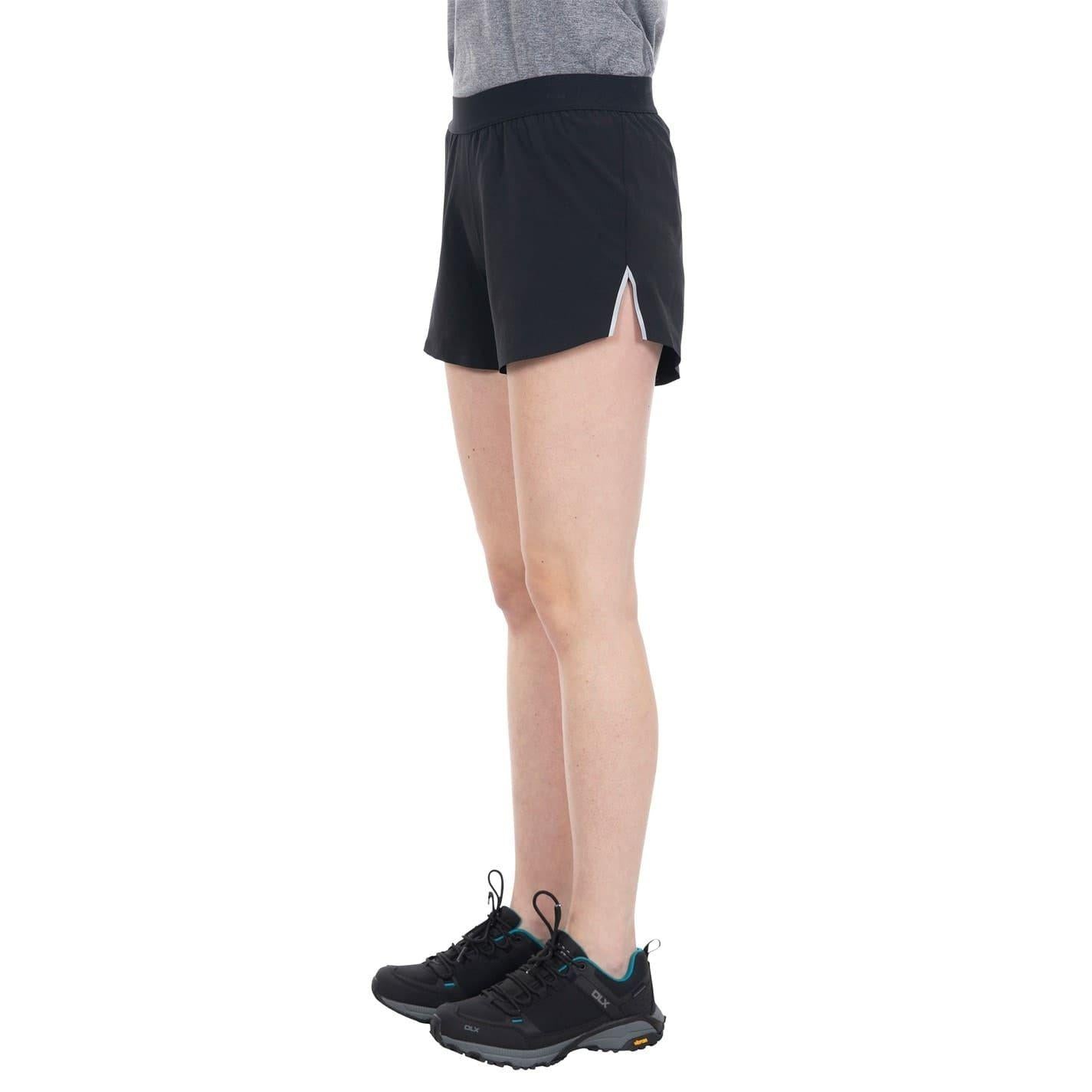 Black - Side - DLX Womens-Ladies Logo Elasticated Waist Running Shorts