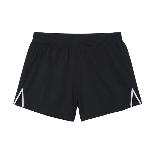 Black - Front - DLX Womens-Ladies Logo Elasticated Waist Running Shorts