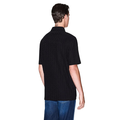Black - Back - Armani Exchange Mens Geometric Collared Polo Shirt
