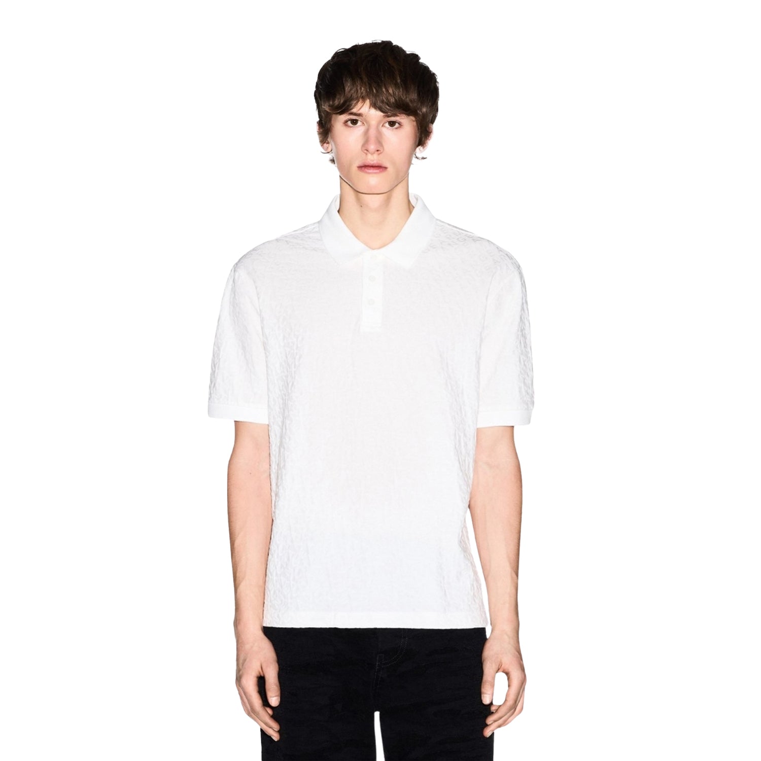 Off White - Side - Armani Exchange Mens Geometric Collared Polo Shirt