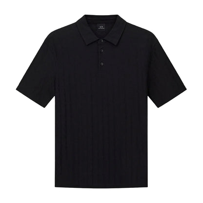 Black - Front - Armani Exchange Mens Geometric Collared Polo Shirt