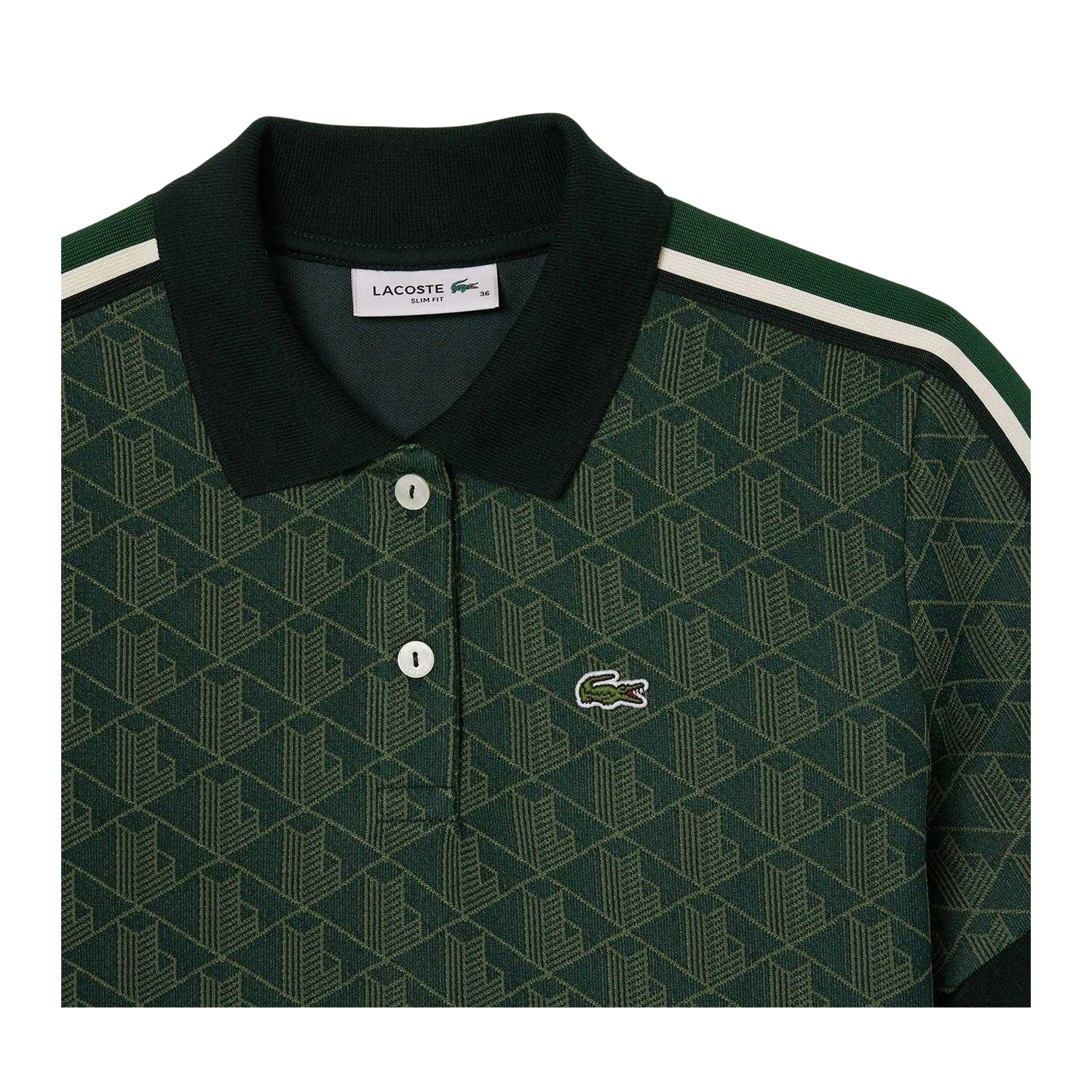 Green - Back - Lacoste Mens Monogram Jacquard Polo Shirt