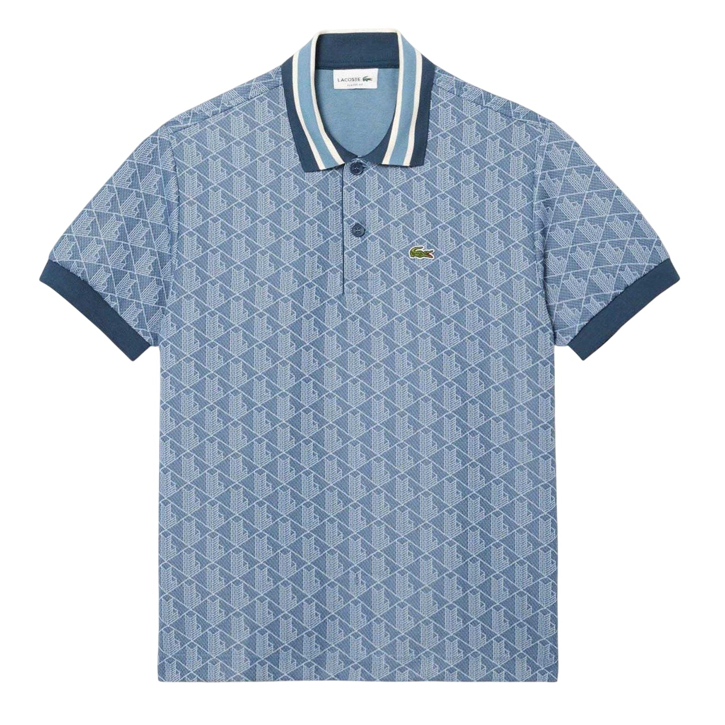Blue - Front - Lacoste Mens Monogram Jacquard Polo Shirt