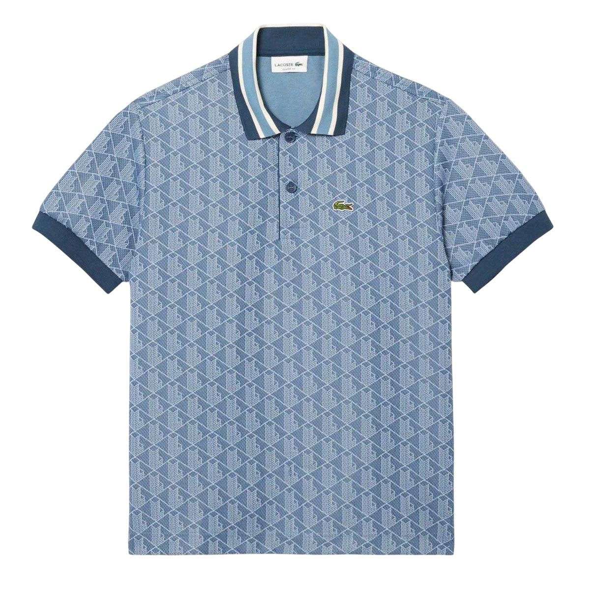 Blue - Front - Lacoste Mens Monogram Jacquard Polo Shirt