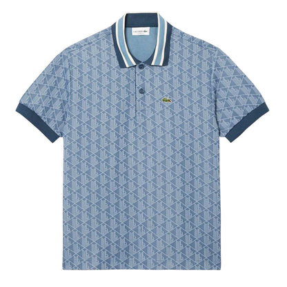 Blue - Front - Lacoste Mens Monogram Jacquard Polo Shirt