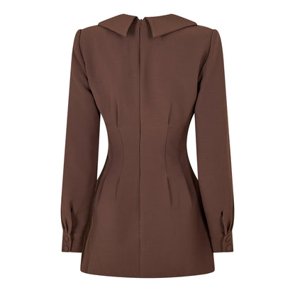 Brown Reddish - Back - Odd Muse Womens-Ladies Pleated Satin Mini Dress