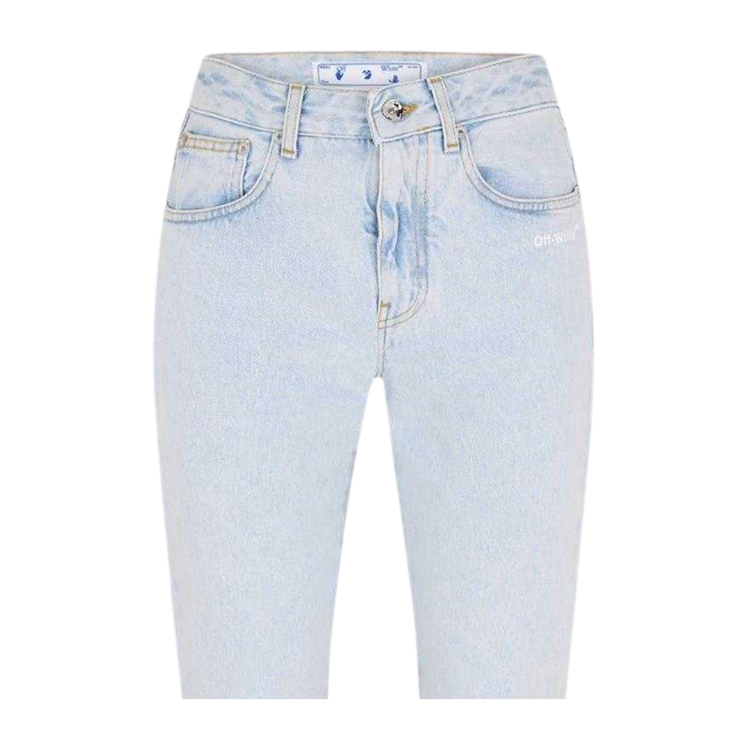 Blue-White - Back - Off White Womens-Ladies Denim Straight Jeans