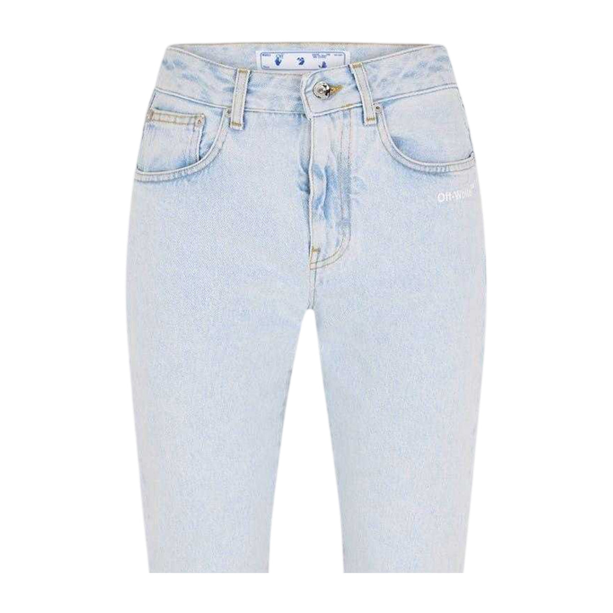 Blue-White - Back - Off White Womens-Ladies Denim Straight Jeans