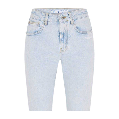 Blue-White - Back - Off White Womens-Ladies Denim Straight Jeans