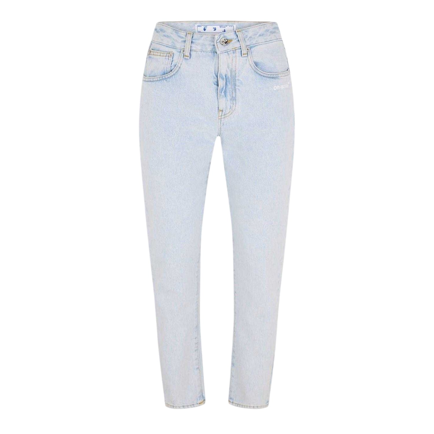Blue-White - Front - Off White Womens-Ladies Denim Straight Jeans