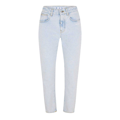 Blue-White - Front - Off White Womens-Ladies Denim Straight Jeans