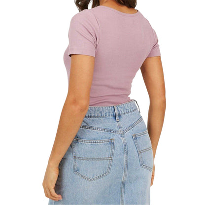 Mauve - Back - Brave Soul Womens-Ladies Button Detail Bodysuit