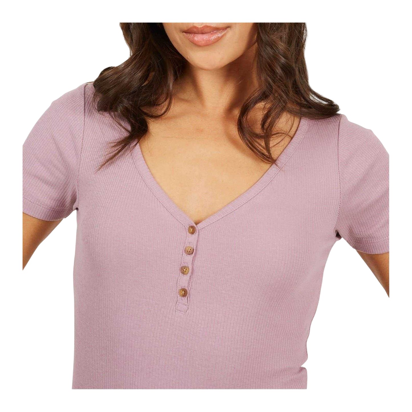 Mauve - Side - Brave Soul Womens-Ladies Button Detail Bodysuit
