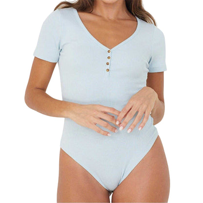 Powder Blue - Front - Brave Soul Womens-Ladies Button Detail Bodysuit
