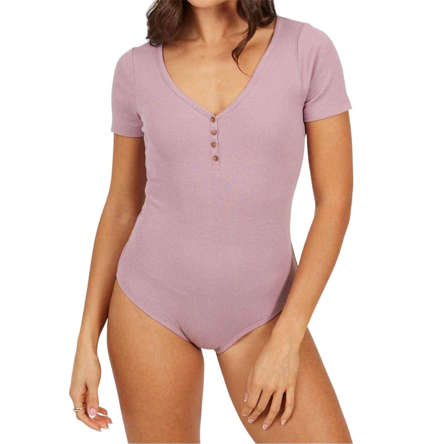 Mauve - Front - Brave Soul Womens-Ladies Button Detail Bodysuit