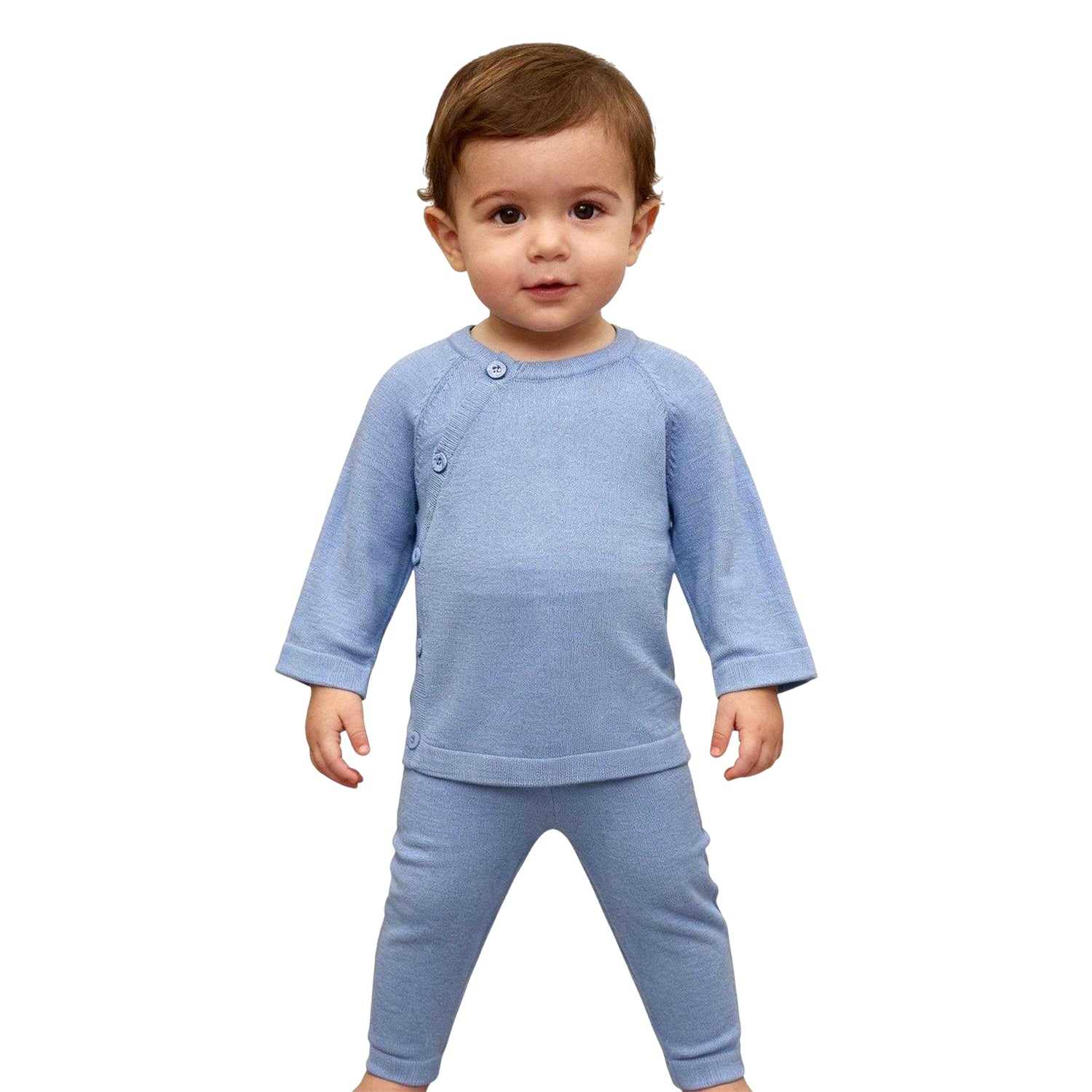Blue - Side - Pretty Green Childrens-Kids Plain Top & Bottom Set