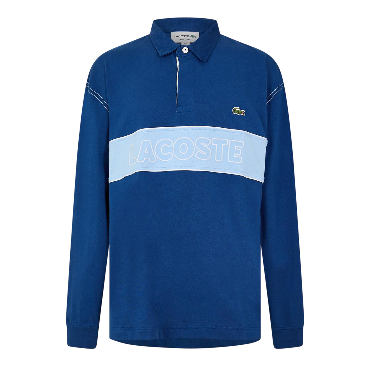 Blue - Front - Lacoste Mens Embroidered Logo Rugby Shirt