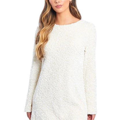 Cream - Side - Be You Womens-Ladies Sequin Crew Neck Dress