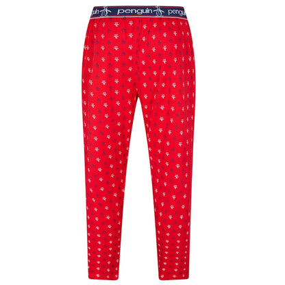 Red - Back - Original Penguin Mens Jersey All Over Logo Pyjama Bottoms