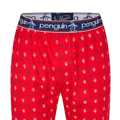 Red - Side - Original Penguin Mens Jersey All Over Logo Pyjama Bottoms