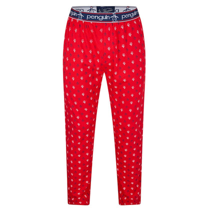 Red - Front - Original Penguin Mens Jersey All Over Logo Pyjama Bottoms