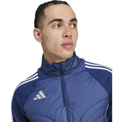 Navy Blue-White - Side - Adidas Mens Tiro 24 Winterized Logo Quarter Zip Top