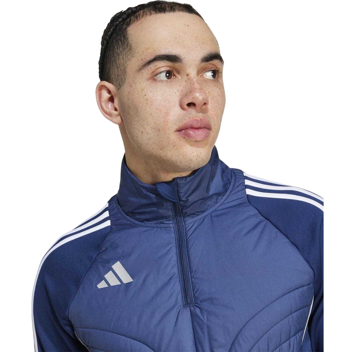 Navy Blue-White - Side - Adidas Mens Tiro 24 Winterized Logo Quarter Zip Top