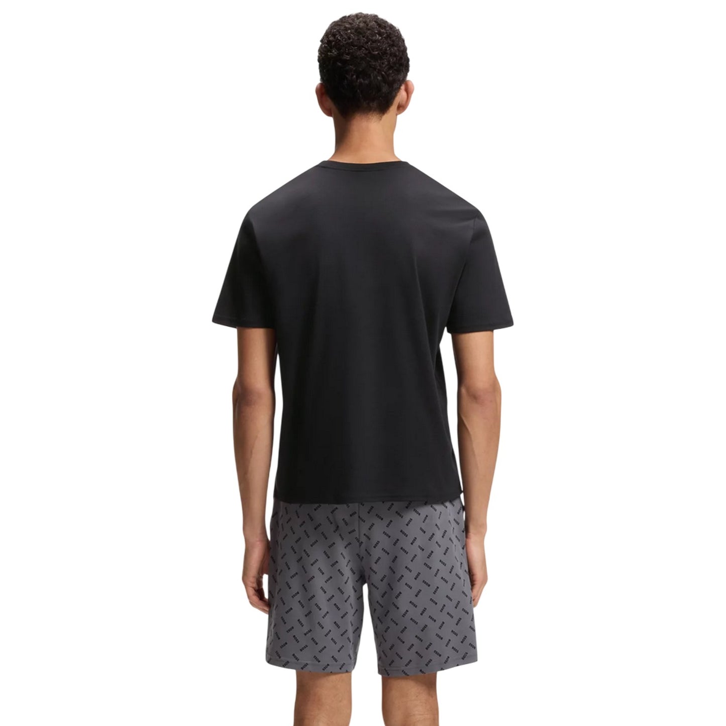 Grey-Black - Back - Boss Mens Printed Relaxed Fit T-Shirt & Shorts Set