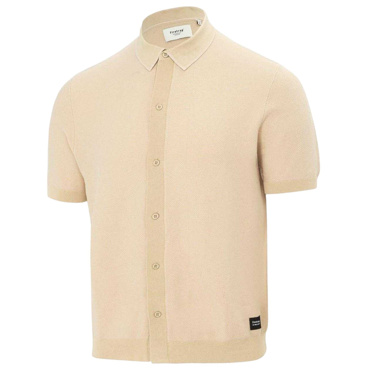 Beige - Side - Firetrap Mens Knitted Short-Sleeved Shirt
