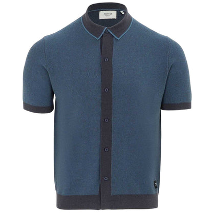 Navy - Front - Firetrap Mens Knitted Short-Sleeved Shirt