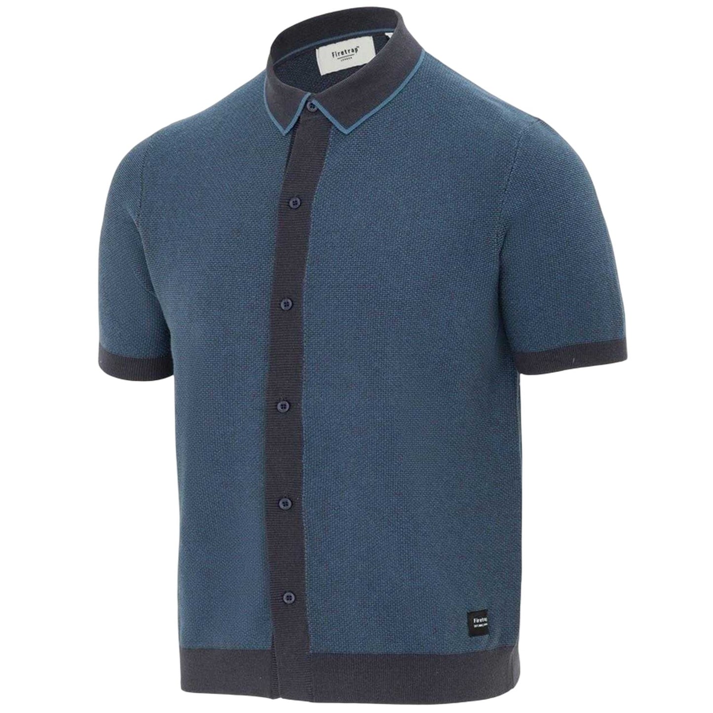 Navy - Side - Firetrap Mens Knitted Short-Sleeved Shirt