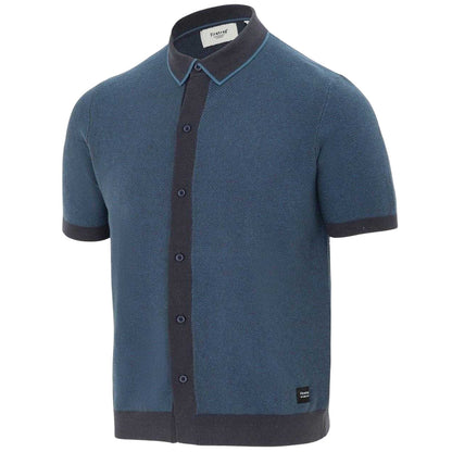 Navy - Side - Firetrap Mens Knitted Short-Sleeved Shirt