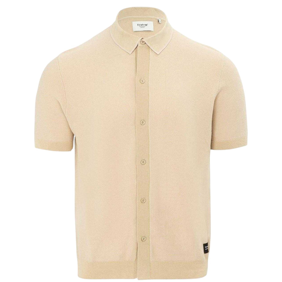 Beige - Front - Firetrap Mens Knitted Short-Sleeved Shirt