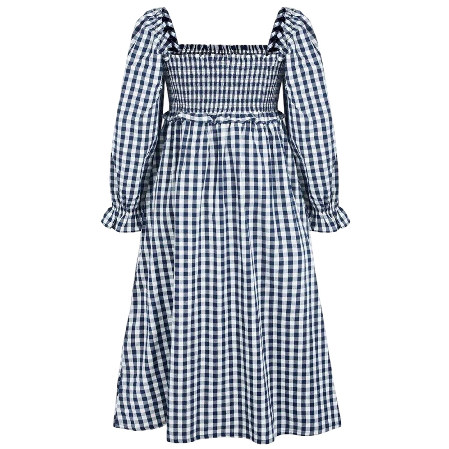 Navy-White - Back - Miso Womens-Ladies Gingham Long-Sleeved Midi Dress