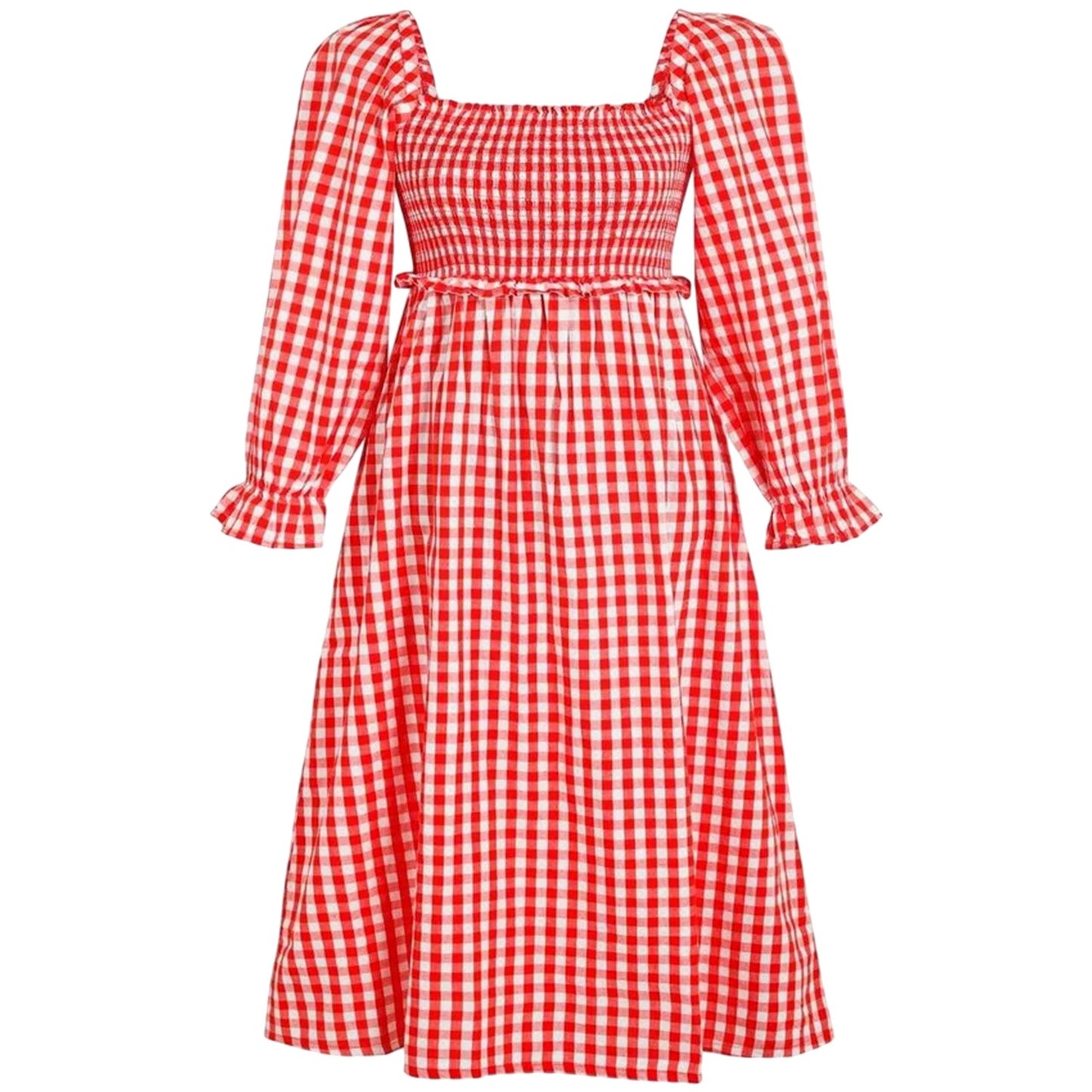 Red-White - Front - Miso Womens-Ladies Gingham Long-Sleeved Midi Dress