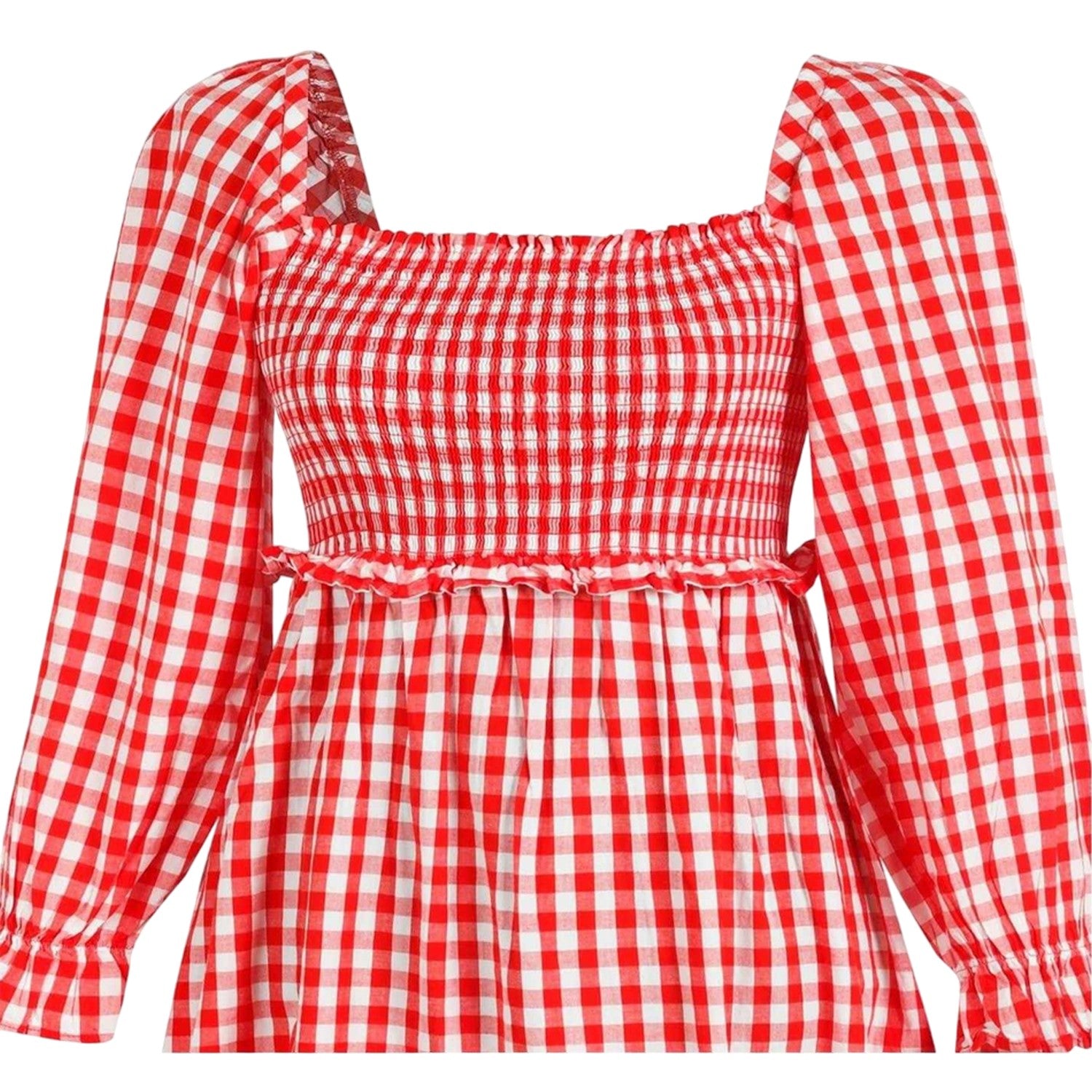 Red-White - Side - Miso Womens-Ladies Gingham Long-Sleeved Midi Dress
