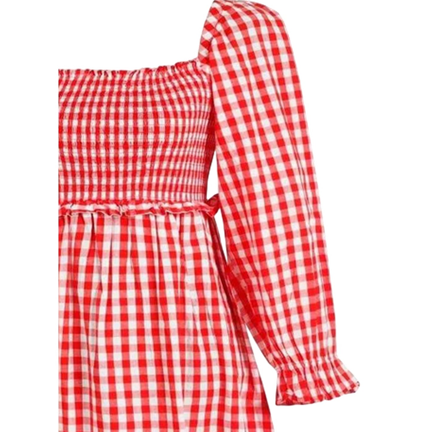 Red-White - Lifestyle - Miso Womens-Ladies Gingham Long-Sleeved Midi Dress