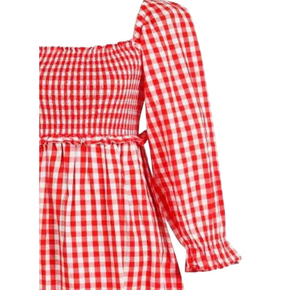 Red-White - Lifestyle - Miso Womens-Ladies Gingham Long-Sleeved Midi Dress