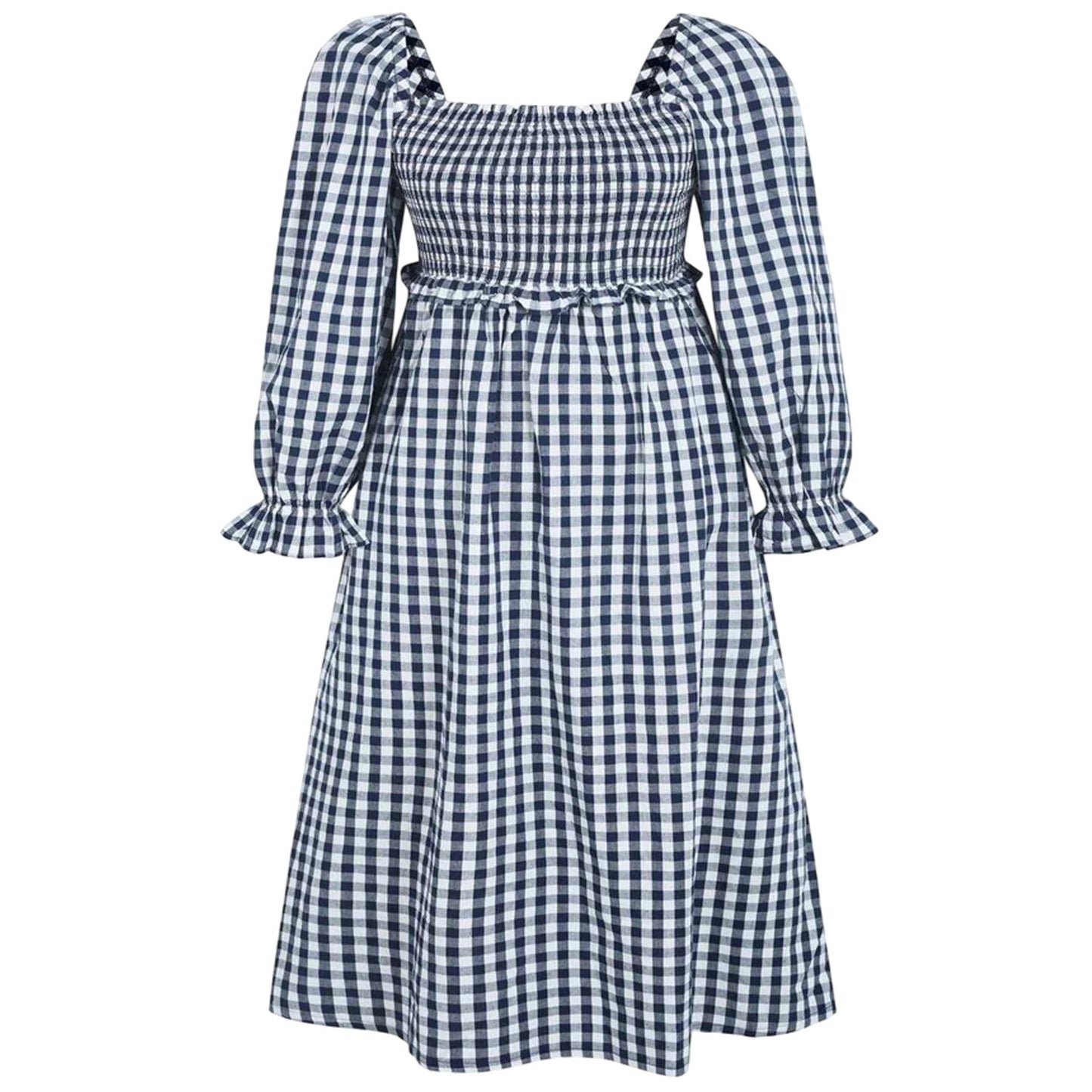 Navy-White - Front - Miso Womens-Ladies Gingham Long-Sleeved Midi Dress