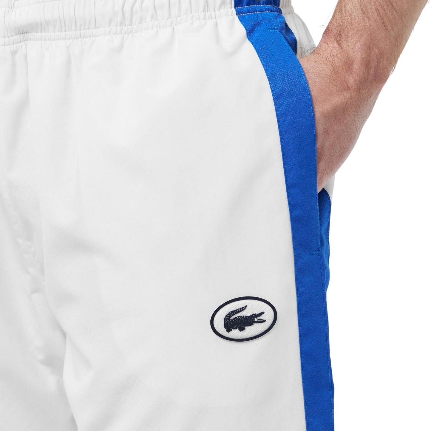 White - Side - Lacoste Mens Side Stripe Straight Tracksuit Bottoms