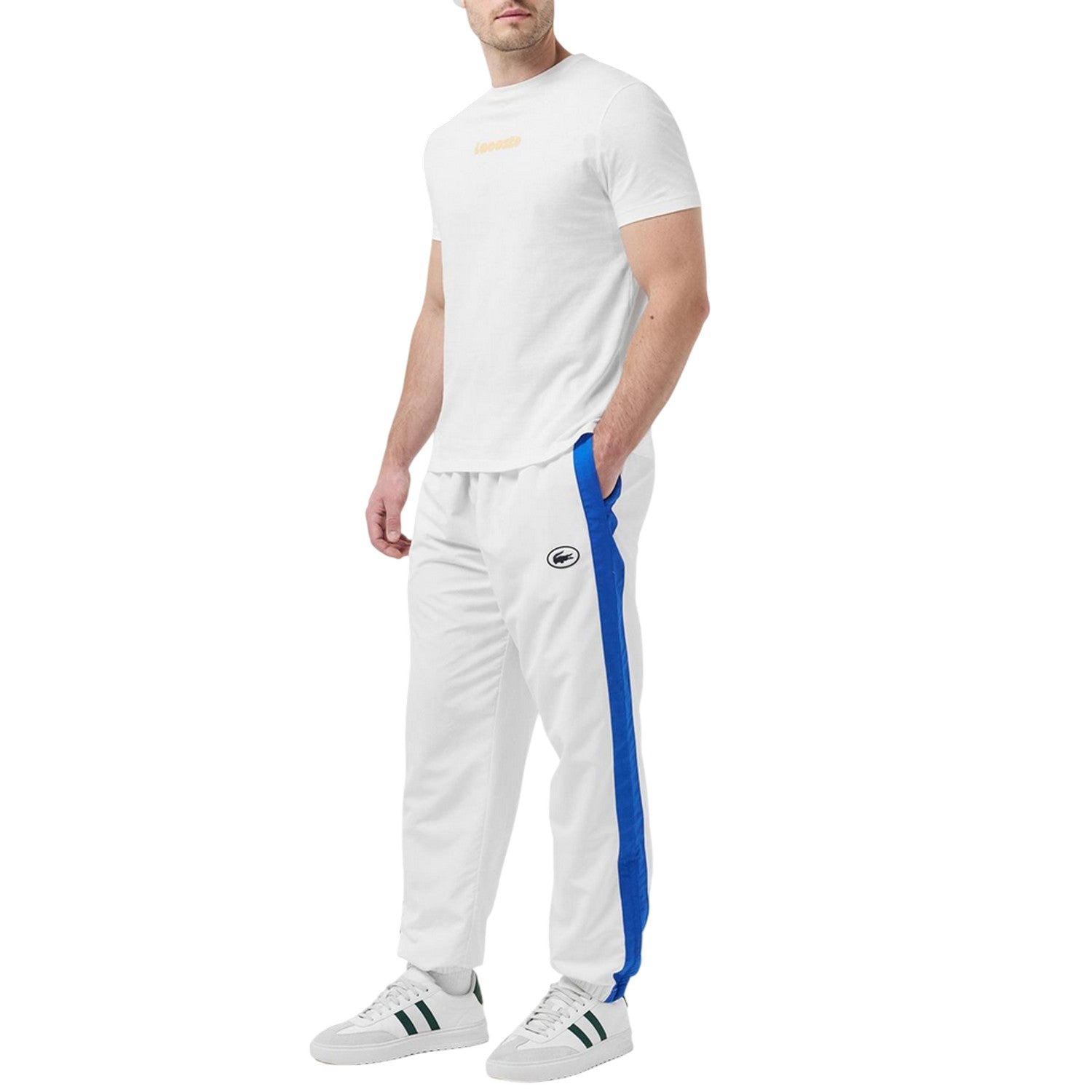 White - Close up - Lacoste Mens Side Stripe Straight Tracksuit Bottoms