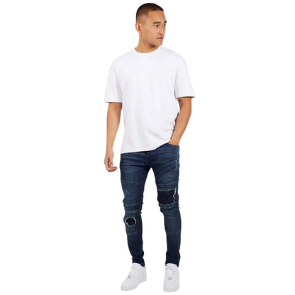 Dark Blue - Pack Shot - Brave Soul Mens Denim Biker Slim Jeans