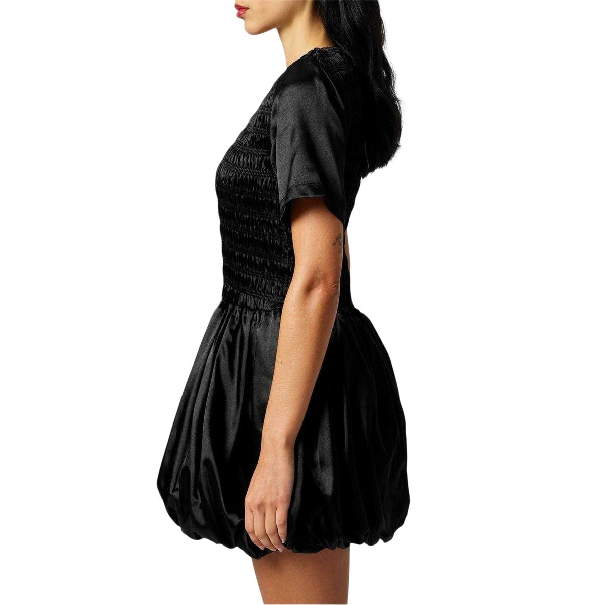 Black - Side - AmyLynn Womens-Ladies Peplum Shirred Mini Dress