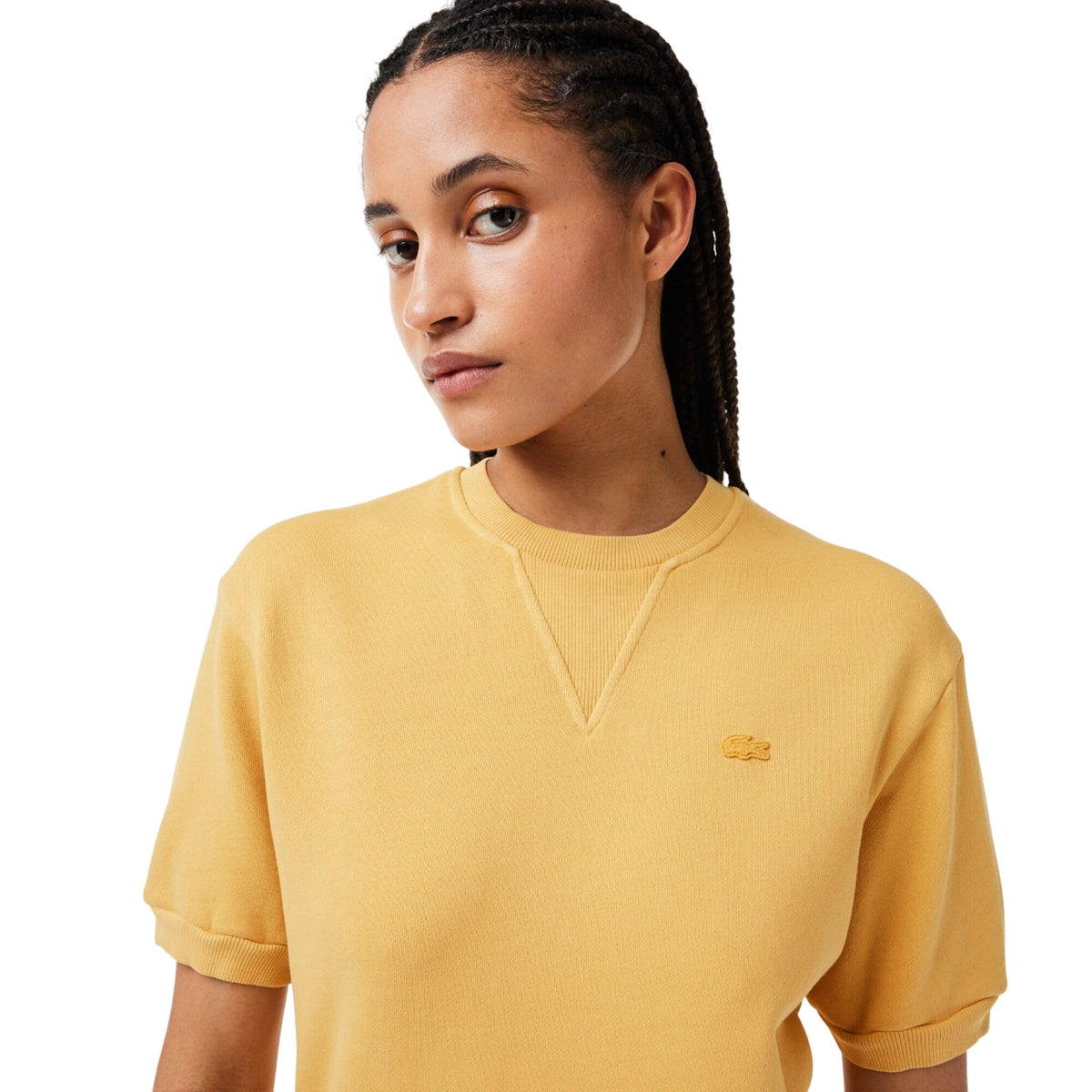 Orange - Side - Lacoste Womens-Ladies Natural Dyed Fleece T-Shirt