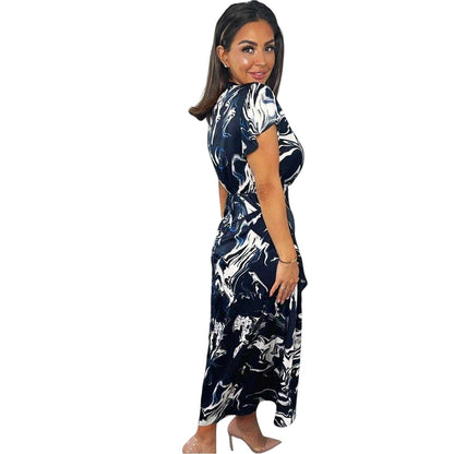 Navy - Back - AX Paris Womens-Ladies Marble Polyester Wrap Dress