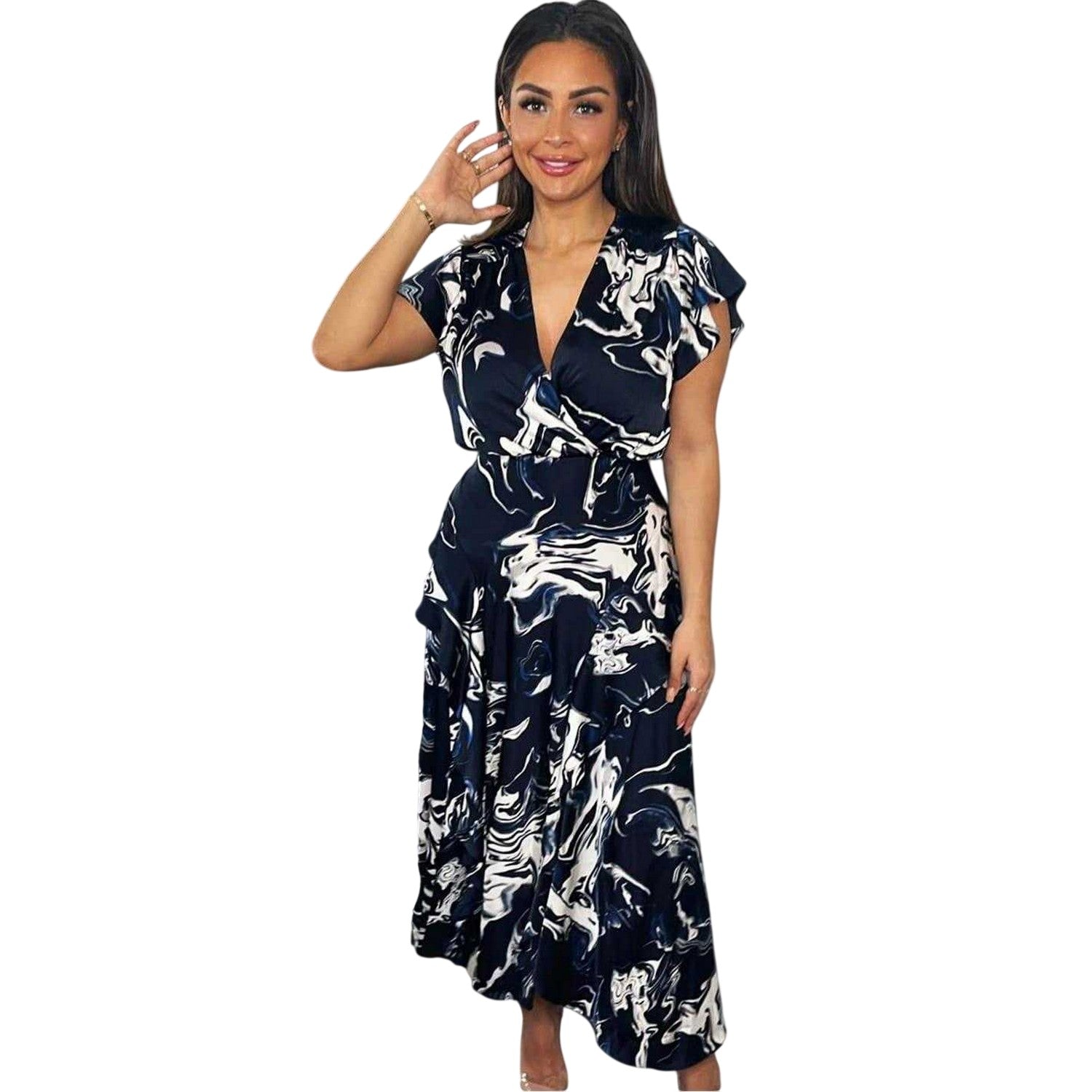 Navy - Side - AX Paris Womens-Ladies Marble Polyester Wrap Dress