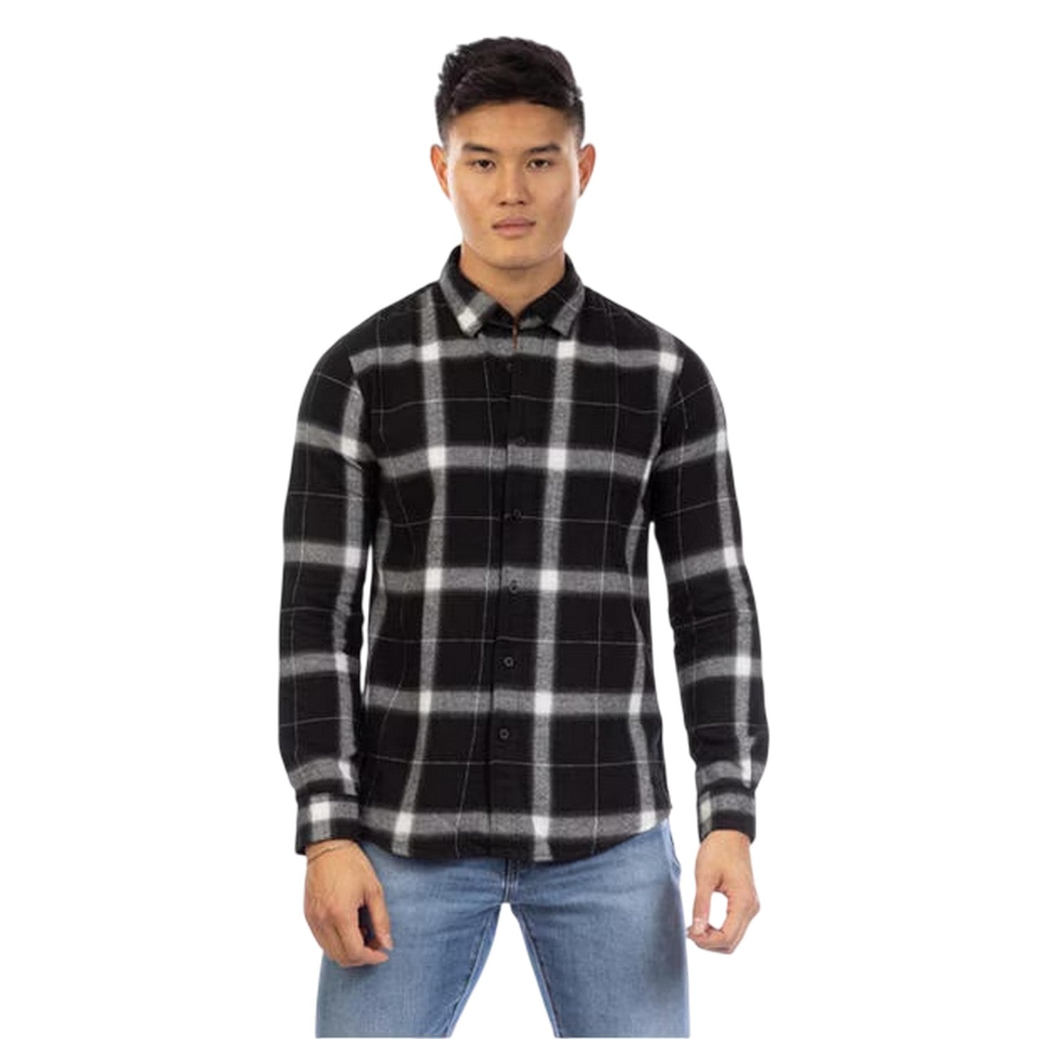Black-Grey - Front - Peter Werth Mens Haslam Plaid Long-Sleeved Shirt